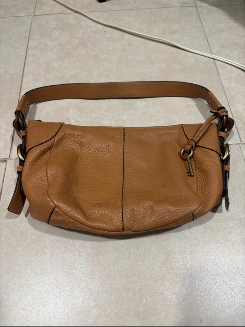 tan pebbled leather Fossil hobo shoulder bag
